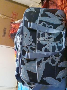 Men's Navy Blue Floral Duffel Bag with Light Blue Accents